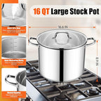 E-far 16 Quart Stainless Steel Stock Pot, Large Heavy Duty Induction Stockpot - Image 2