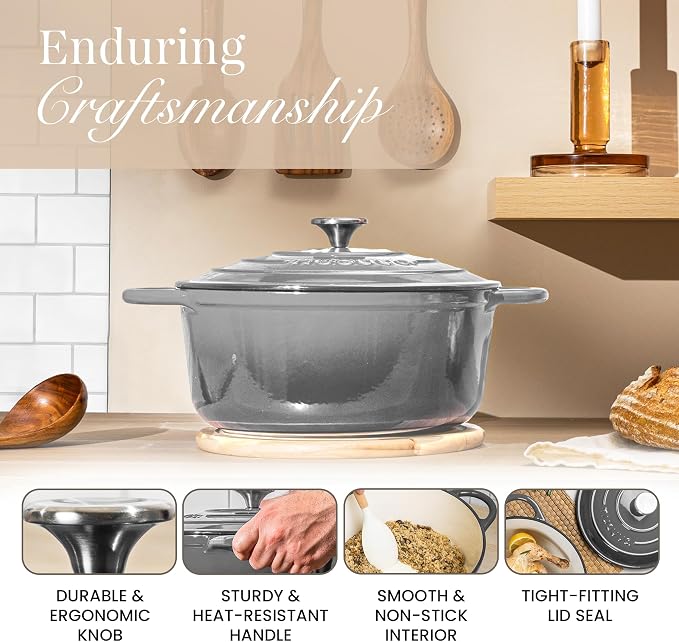 Cast Iron Dutch Oven with Lid – Non-Stick Ovenproof Enamelled Casserole Pot – - Image 7