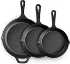 EWFEN Cast Iron Skillet 3-Piece Set, Heavy-Duty Professional Restaurant Chef by EWFEN
