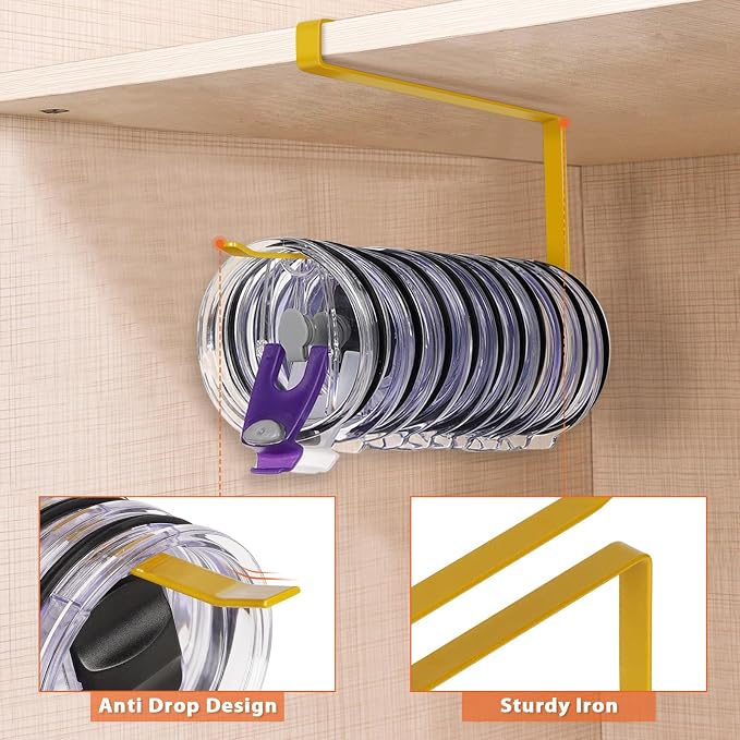 Tumbler Lid Organizer, Horizontal Tumbler Lid Storage Hook Up to 10 Lids - Image 4