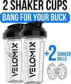 VELOMIX -2 Pack- 28 oz Protein Shaker Bottles - Image 2