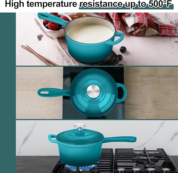 1 Qt & 2 Qt Sauce Pan Sets, Leonyo Enameled Cast Iron Sauce Pan - Image 4
