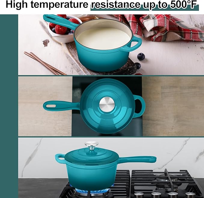 1 Quart Cast Iron Saucepan, Leonyo Enameled Sauce Pan - Image 4