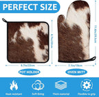 Brown Cow Print Oven Mitts and Pot Holders Sets Heat Resistant 4Pcs Potholders - Image 2