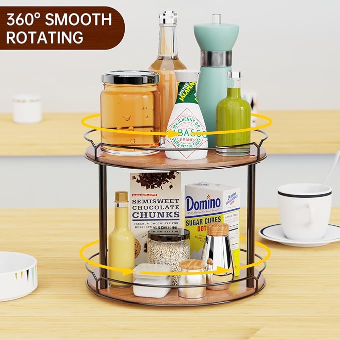 12.4" Lazy Susan Organizer 2 Tier, Rotating Spice Rack, Wooden Spinning Spice - Image 8