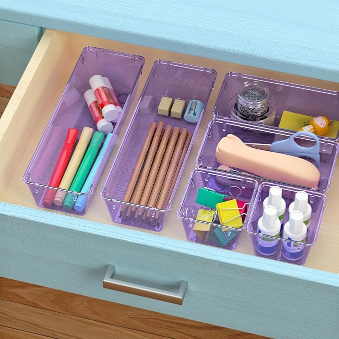 WOWBOX 9 Pack Clear Drawer Organizer Set, Acrylic Drawer Storage Trays - Image 5