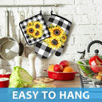 Sunflower Oven Mitts and Pot Holders Sets Heat Resistant 4Pcs Black White - Image 4