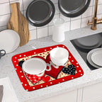 Love Heart Dish Drying Mat 16"x18" Red Dots Microfiber Dish Rack Mat Holiday - Image 6