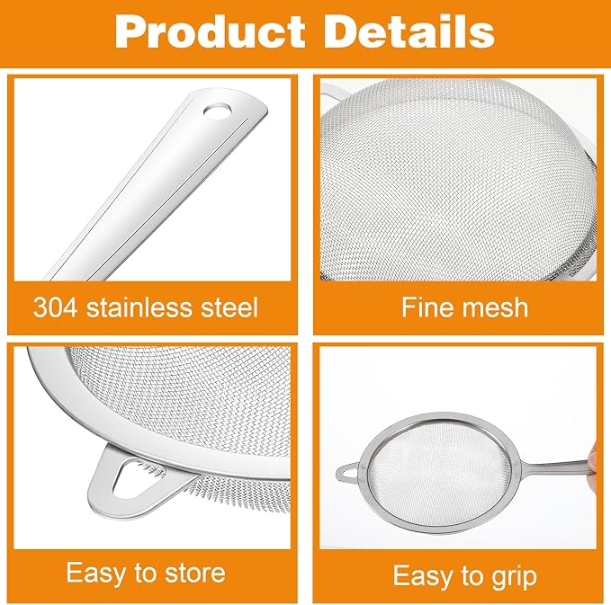 2 Pack Sieve Fine Mesh Stainless Steel, Mesh Strainer - Image 3