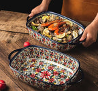 Red Daisy Flower Vintage Style Ceramic Bakeware Casserole Dish Baking Pan - Image 9