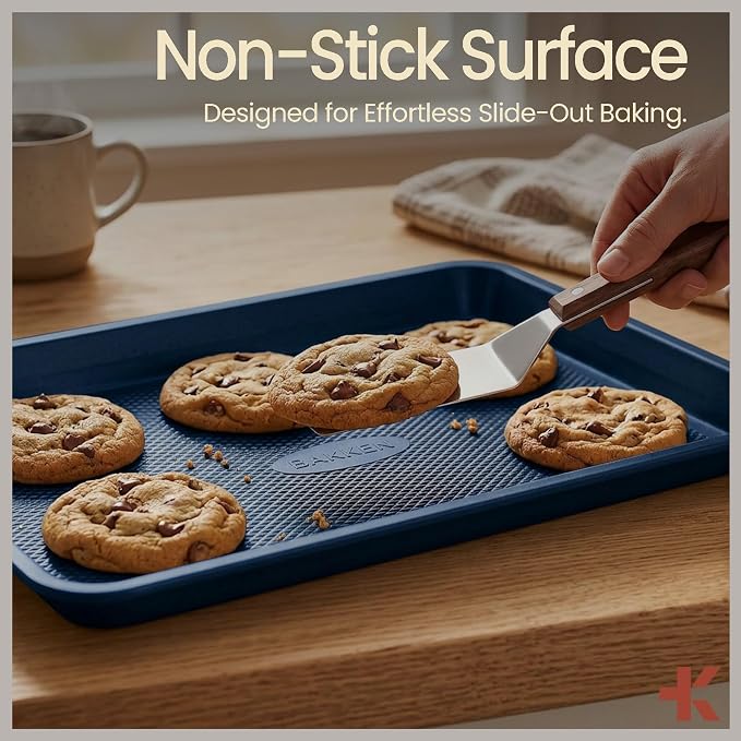 Diamond Bottom Cookie Sheet Set of 2, Nonstick Blue Carbon Steel Baking Pans - Image 5