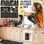 Fourluoo 10 Pcs Kitchen Dish Towels Rugs Oven Mitts and Pot Holders Set - Image 2