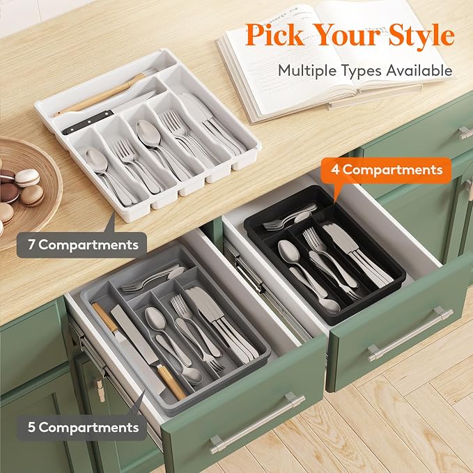 Lifewit Silverware Drawer Organizer Tray, Plastic Cutlery Storage - Image 8
