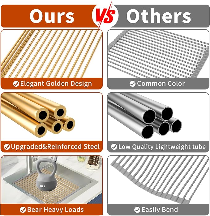 Extra Large Golden Roll-UP Dish Drying Rack-Stainless Steel Dish Drainer Over - Image 7