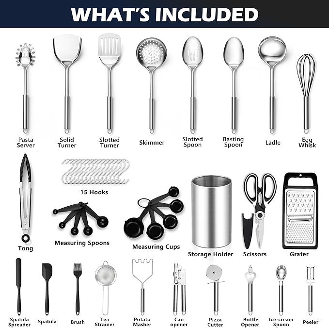E-far Stainless Steel Kitchen Utensils Set, 39-Piece Cooking Utensils Set - Image 2