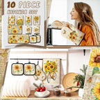 Fourluoo 10 Pcs Sunflower Kitchen Dish Towels Rugs Oven Mitts and Pot Holders - Image 2