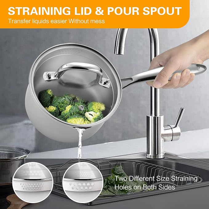 Stainless Steel Saucepan with Tempered Glass Lid, 2.5 Quart Multipurpose - Image 6
