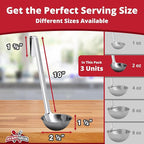 Super Sturdy, Ergonomic 2 Oz. Soup Ladle 3 Pk. Stainless Steel Ladles - Image 2