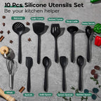 Onader Silicone Cooking Utensils Set, 10 Pieces Black Kitchen Utensils - Image 2