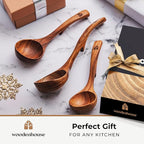 Wooden Ladle for Soup, 3 Size Teak Wood Ladle Spoon - Image 2