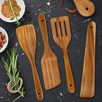 Best Acacia Wood Spatula for Cooking Non Toxic Wooden Kitchen Utensil Set Flat - Image 2