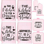 Leinuosen 8 Pcs Kitchen Towels and Oven Mitts Sets Pot Holders Dishcloths Set by Leinuosen