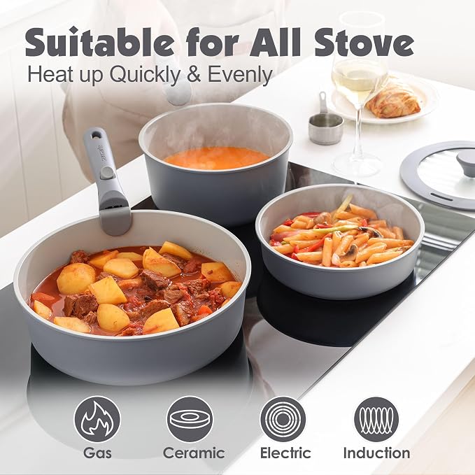 SENSARTE 24 Piece Ceramic Pots and Pans Set, Nonstick Detachable Handle Cookware - Image 6
