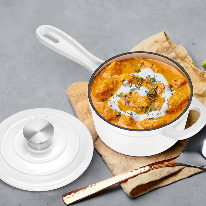 1 QT Enameled Cast Iron Saucepan, Leonyo Sauce Pan - Image 8