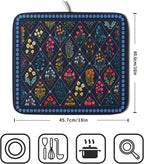 Lapis Blue Dish Drying Mat for Kitchen Counter Flowers Microfiber Absorbent - Image 2