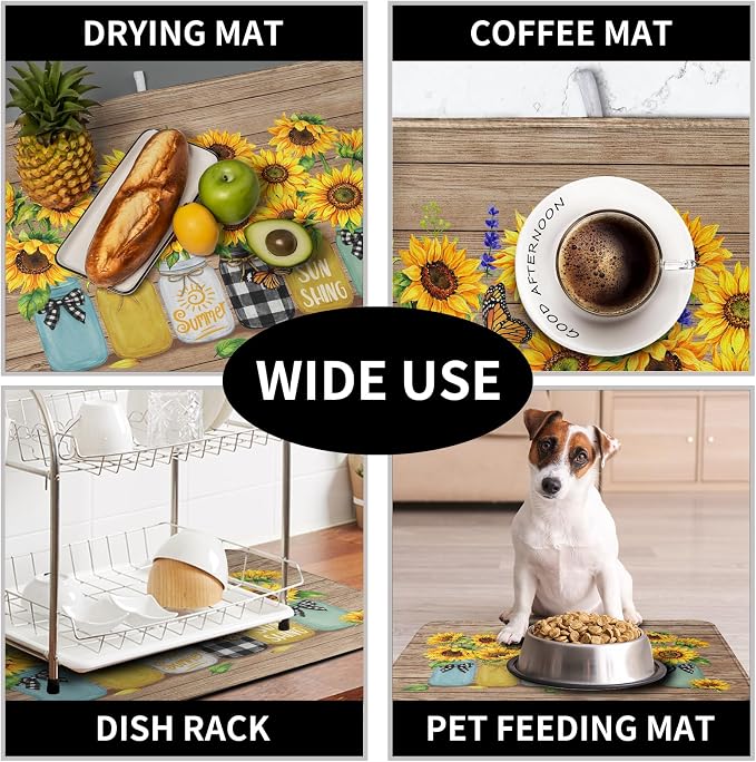 Sunflower Dish Drying Mat for Kitchen 18x24 Inch Counter Rustic Vintage Floral - Image 7