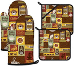 Coffee Theme Oven Mitts and Pot Holders Sets Heat Resistant 4Pcs Potholders by ANTJOO