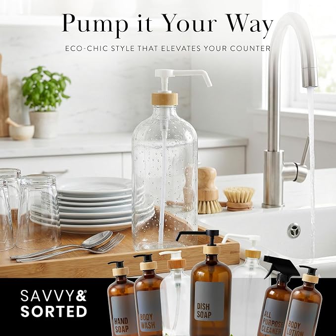 SAVVY & SORTED Glass Dish Soap Dispenser - Image 4