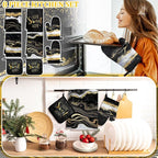 Leinuosen 8 Pcs Black Marble Kitchen Decor Dish Towels and Oven Mitts Sets Pot - Image 2