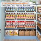 Expandable Can Organizer for Pantry, 3-Tier Adjustable Bamboo & Iron Can Rack - Image 2
