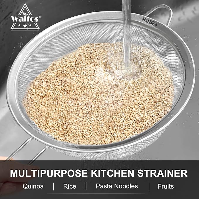 Walfos Fine Mesh Strainers Set, Premium Stainless Steel Colanders and Sifters - Image 8