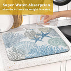 Nautical Dish Drying Mat for Kitchen Counter Coastal Seashell Starfish Summer - Image 7