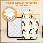 Cute Penguin Oven Mitts and Pot Holders Set, Kitchen Decor Heat Resistant Non - Image 3