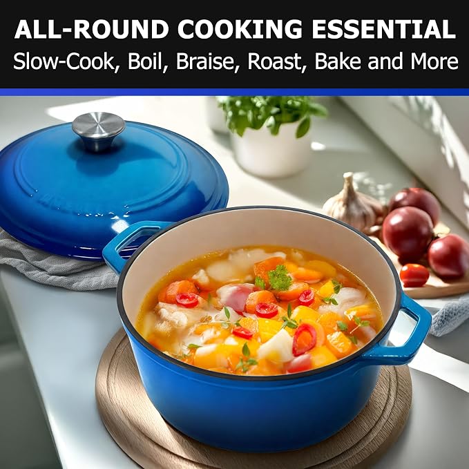 MUELLER HOME 4.5 QT Enameled Cast Iron Dutch Oven, Heavy-Duty Casserole Dish - Image 6