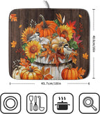 Fall Pumpkin Dish Drying Mat for Kitchen Counter Decor 16x18 Inch Halloween - Image 2