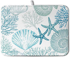 Summer Teal Dish Drying Mat for Kitchen Counter Nautical Coastal Blue Dishes by Kwlegh