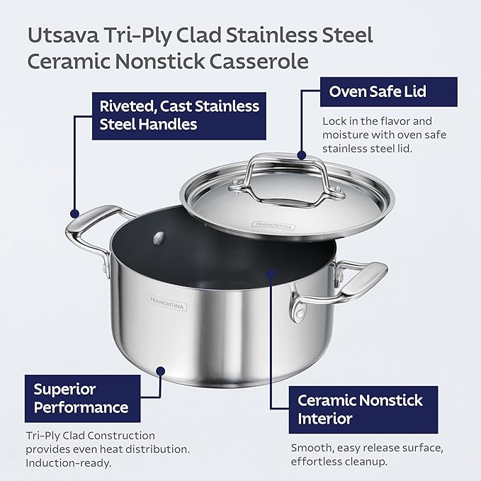 Tramontina Utsava Tri-Ply Clad Stainless Steel 3.25-Quart Casserole - Image 3