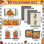 Fanfanwin 10 Pcs Thanksgiving Pumpkin Kitchen Decor Set Kitchen Towels Pot - Image 3