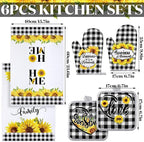 Leinuosen 6 Plaid Sunflower Kitchen Towels Kitchen Decor and Accessories Set - Image 3