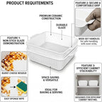 10" Square Ceramic Casserole Dish Set of 2-2.6 Qt Deep Baking Dishes - Image 5