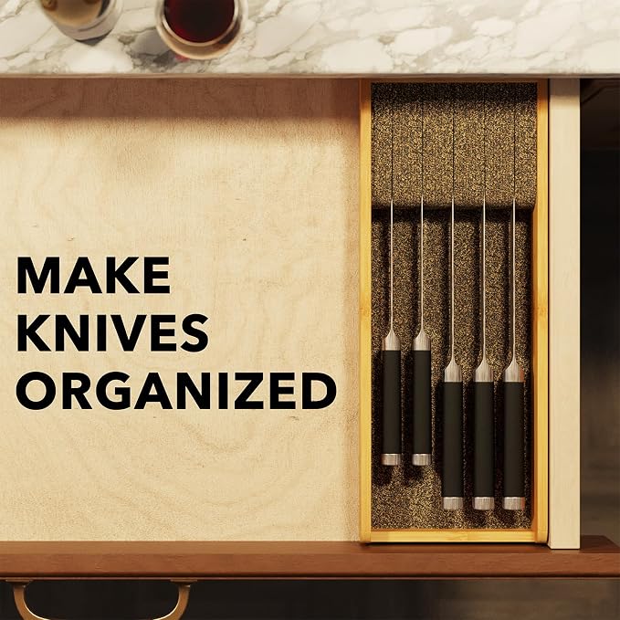 SpaceAid Knife Drawer Organizer Bamboo Insert Dock, Kitchen Steak Knives Holder - Image 3