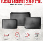 3 Piece Set Nonstick Carbon Steel Oven Bakeware -Professional Quality Kitchen - Image 2