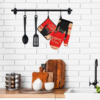 Funny Cat Oven Mitts and Pot Holders Sets Red Black Kitchen Decor Cute Cat - Image 6