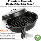 18” Roaster Pan with Lid and Rack, Large Enamel Roaster Pan with Oval Roasting - Image 3
