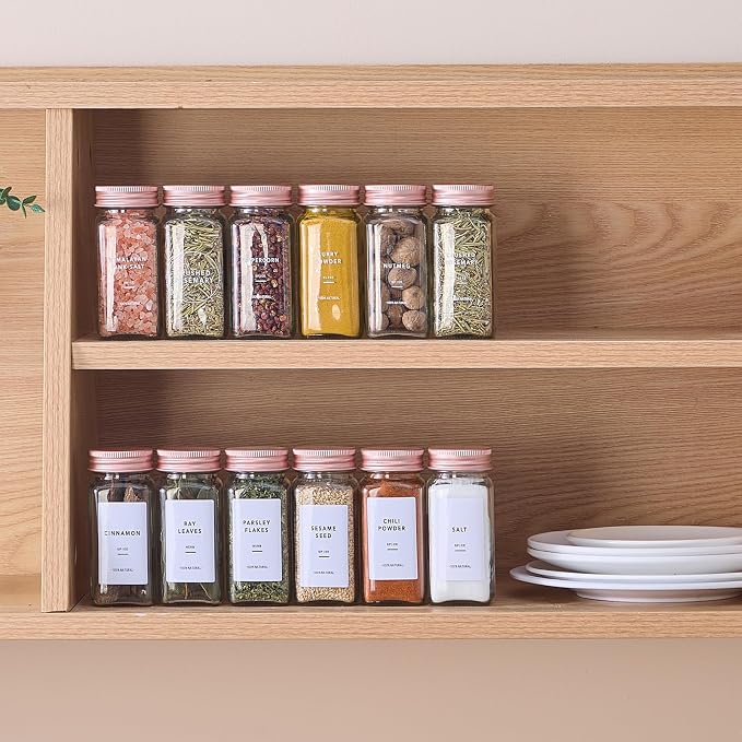 48 Pcs Glass Spice Jars with Labels and Pink Metal Caps, 4oz Empty Spice - Image 6