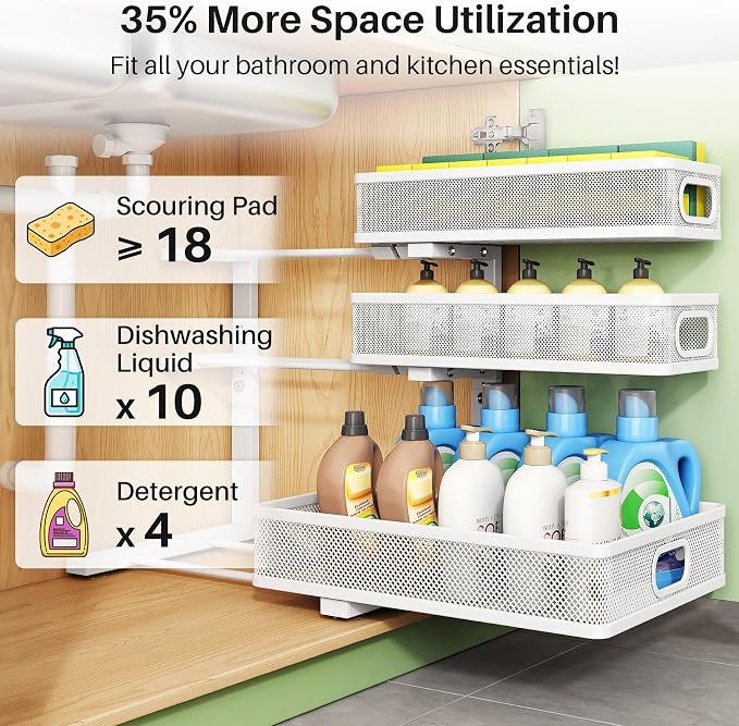 Kitstorack Under Sink Organizer, Slide out Storage Drawer Rack - Image 5